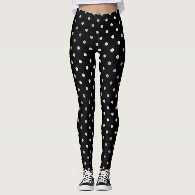 Leggings Parties scintillant Argent Pois Black Delicly (Devant)