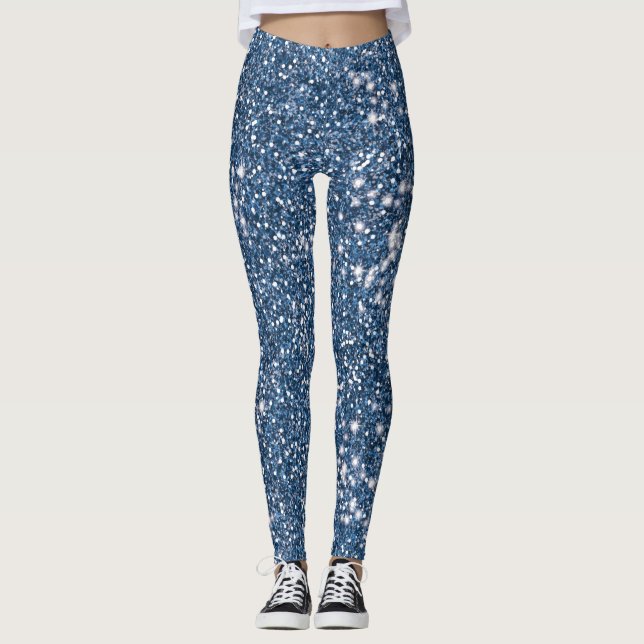 Leggings Parties scintillant bleu Faux Texture Look Design  (Devant)