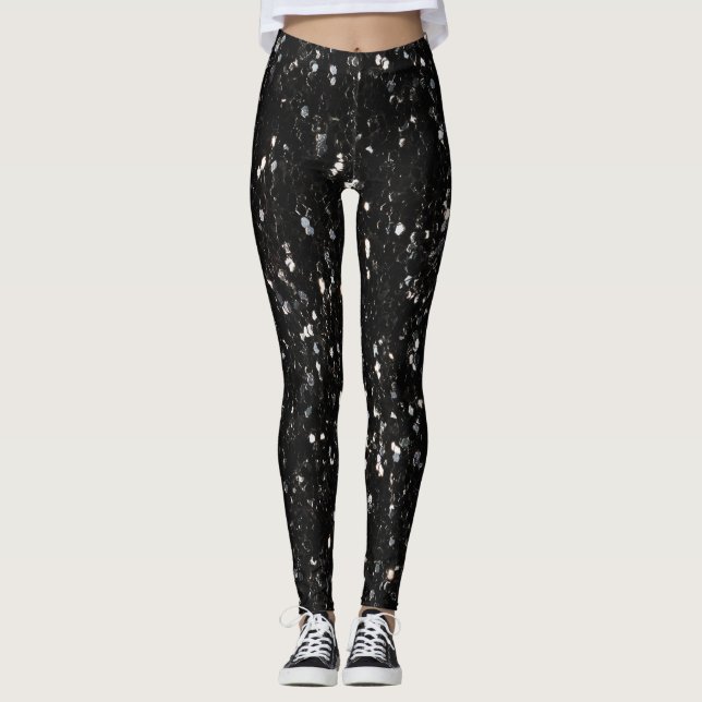Leggings Parties scintillant brillante noire et blanche (Devant)