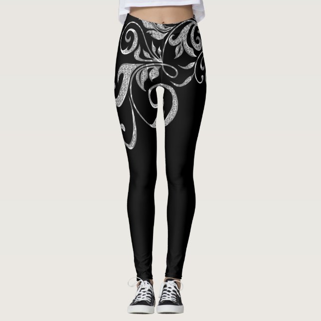 Leggings Parties scintillant d'argent blanc conception fill (Devant)