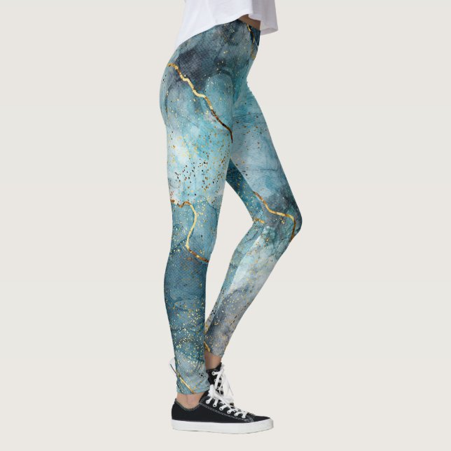 Leggings Parties scintillant d'or turquoise Abstraite Aquar (Droite)
