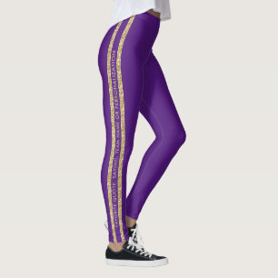 Leggings Parties scintillant d'or violet texte personnalis