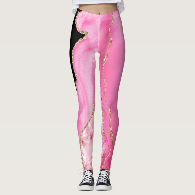 Leggings Parties scintillant en marbre rose Or noir (Devant)