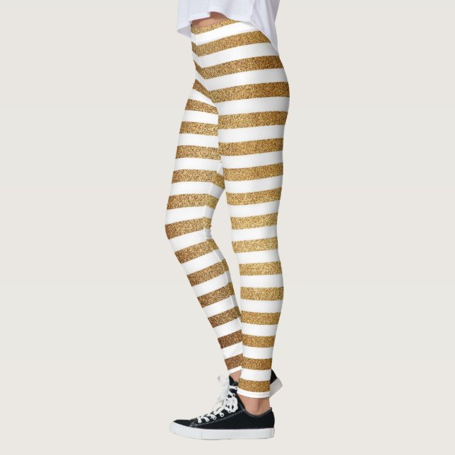 Leggings Parties scintillant en or gras et rayures blanches (Gauche)