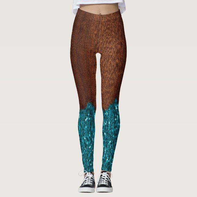 Leggings Parties scintillant étincelle bleu d'Aqua bois bru (Devant)