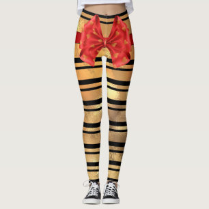 Leggings Parties scintillant noir et or élégant rayures Mod