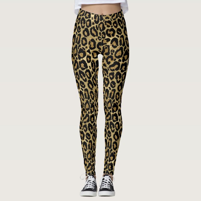 Leggings Parties scintillant noire et or Jaguar Imprimer (Devant)