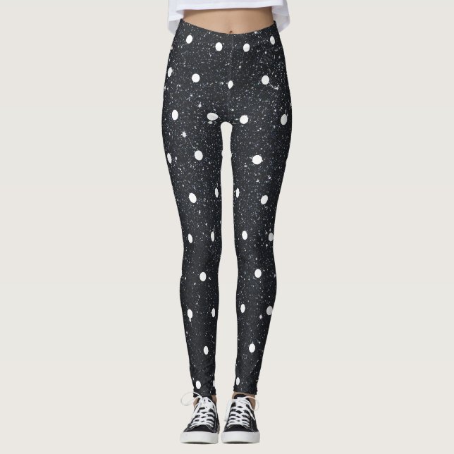 Leggings Parties scintillant noire mignonne Motif Polka bla (Devant)