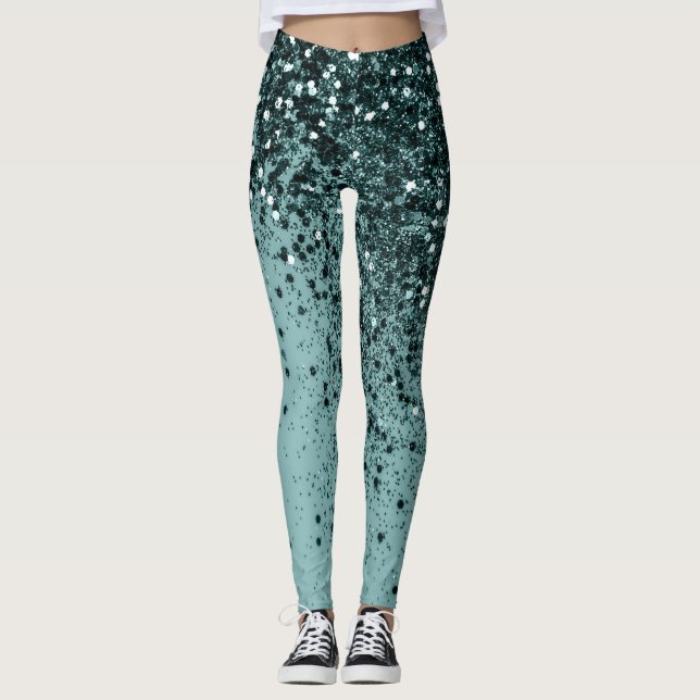 Leggings Parties scintillant océanique turquoise Sirène #4  (Devant)