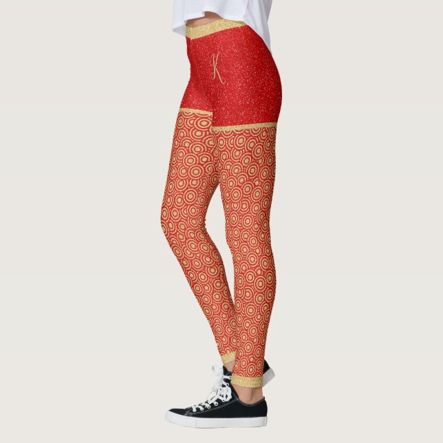 Leggings Parties scintillant or, Motif or & rouge, Monogram (Gauche)