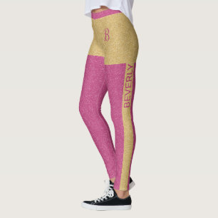 Leggings Parties scintillant rose or fille texte personnali