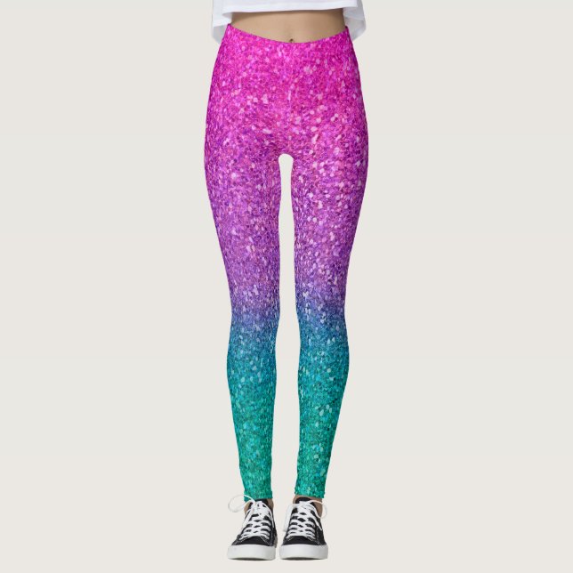 Leggings Parties scintillant rose Turquoise Aqua bleu et vi (Devant)
