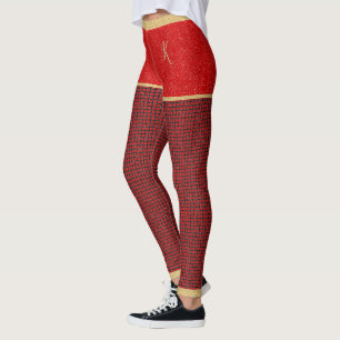 Leggings Parties scintillant rouge, Motif noir rouge, Monog