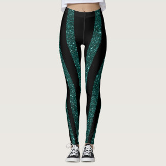 Leggings Parties scintillant Turquoise foncée Bandes noires