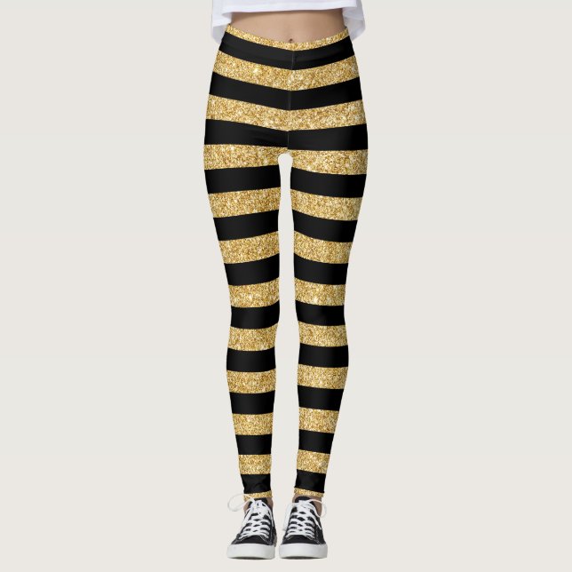 Leggings Parties scintillantes élégantes d'or et motif noir (Devant)