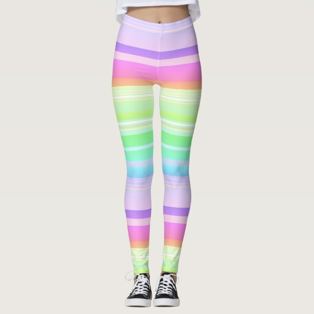 Leggings Pastel arc-en-ciel multicolore rayé (Devant)