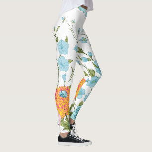 Leggings Pastel Blue Rose & Jaune Floral Design