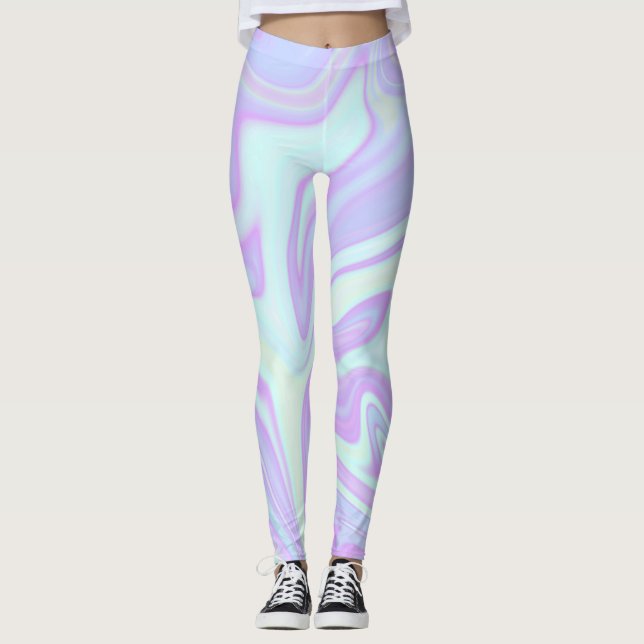 Leggings Pastel Blue Rose Liquide Marbre Swirl (Devant)