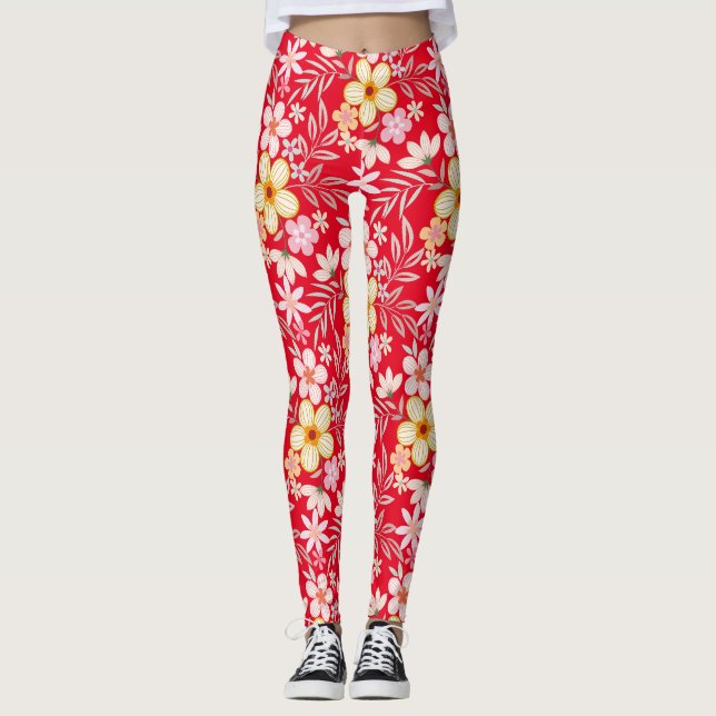 Leggings Pastel Floral patron C03.bw Rouge BG (Devant)