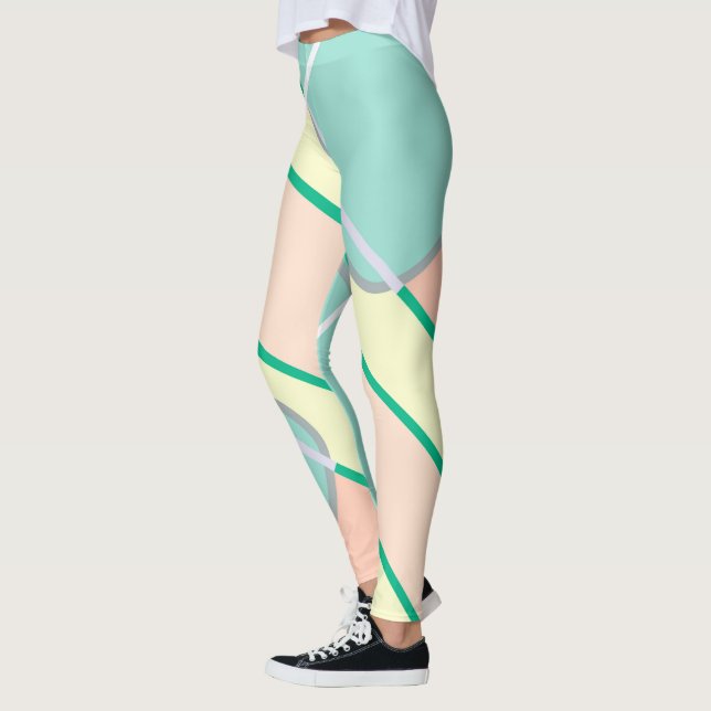 Leggings Pastel Pale Turquoise Rose Art Abstrait (Gauche)