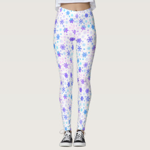 Leggings Pastel Pink et Blue Snowflakes Elegant Blanc