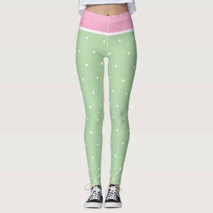 Leggings Pastel Pink Green et Pois blancs
