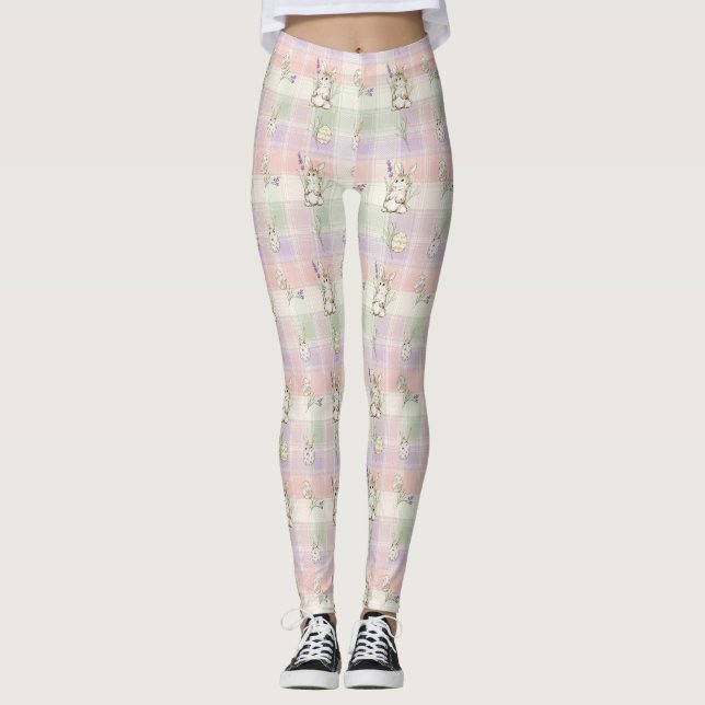 Leggings Pastel Plaid Easter Bunny Pattern (2) (Devant)