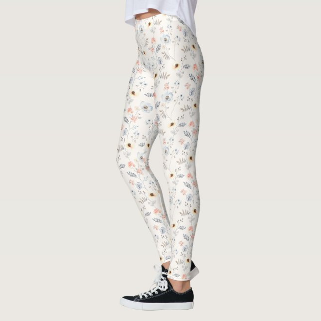 Leggings Pastel Poppy Floral Garden Motif (Gauche)
