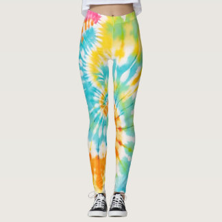 Leggings Pastel Rainbow Tie Dye Spiral Pattern