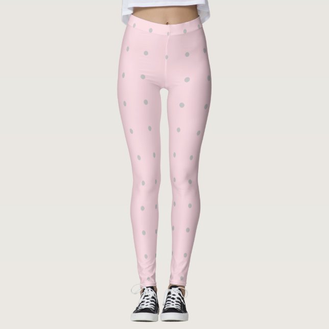 Leggings Pastel rose avec Pois gris look été (Devant)
