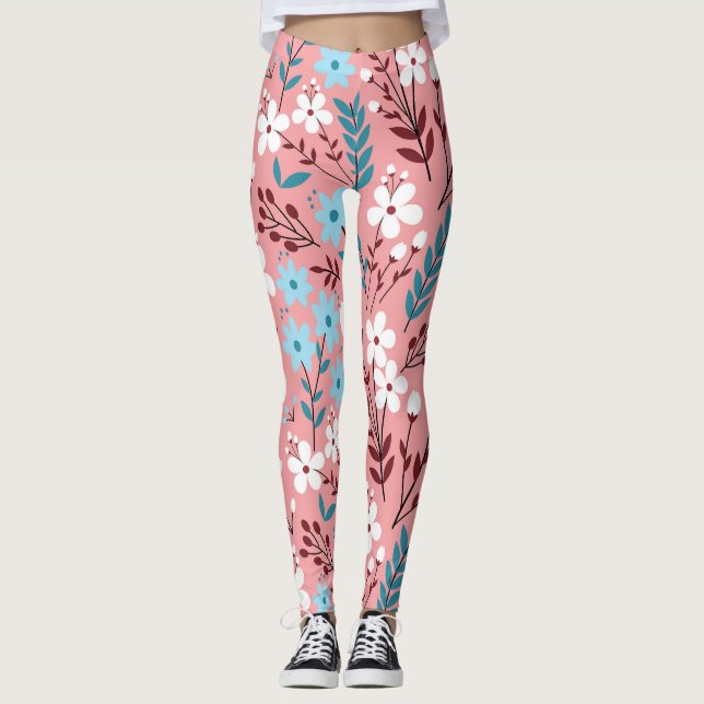 Leggings Pastel Rose Floral Motif sans Seamless. (Devant)