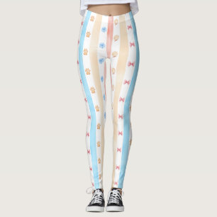 Leggings Pastel Stripe - Empreintes de pattes, Fleur Bleue,