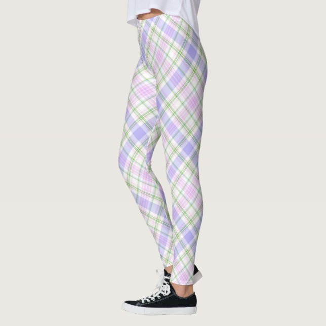 Leggings Pastel violet et rose plaid (Gauche)