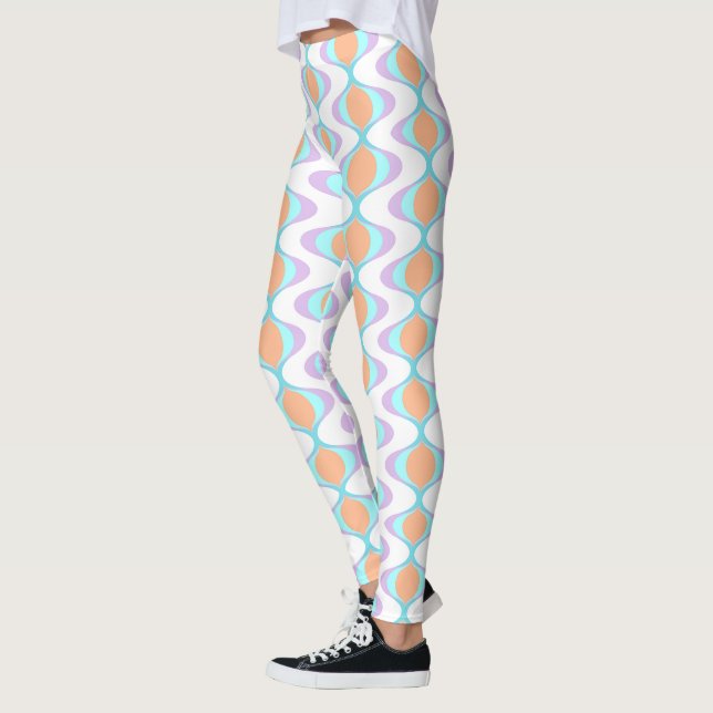 Leggings Pastel Violet Orange Aqua Blue Ogee White Waves (Gauche)