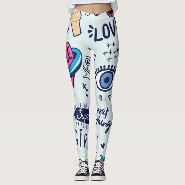 Leggings Patch de mode : Stickers Pop Art. (Devant)