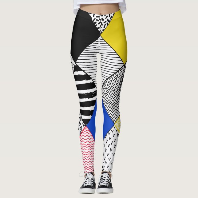 Leggings Patchwork arrière - plan : oiseaux, pois. (Devant)