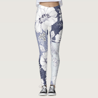 Leggings Patchwork de fleur de denim, motif sans soudure.
