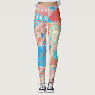 Leggings Patchwork de toile brute : Motif Vintage texturé