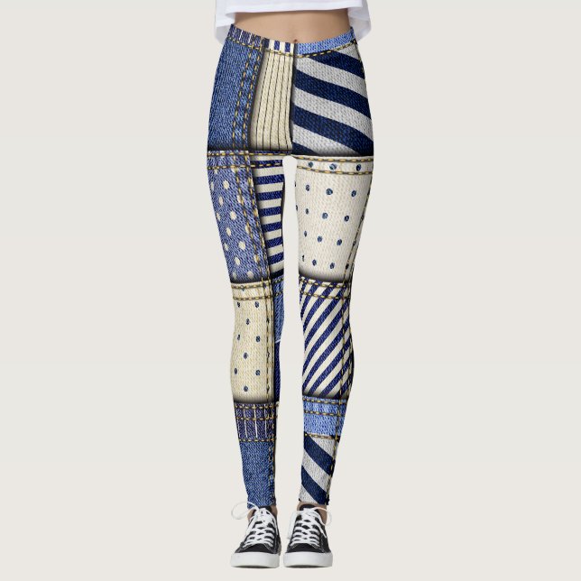 Leggings Patchwork Denim bleu (Devant)