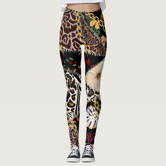 Leggings Patchwork Leopard : Ethnic Lining Design. (Devant)