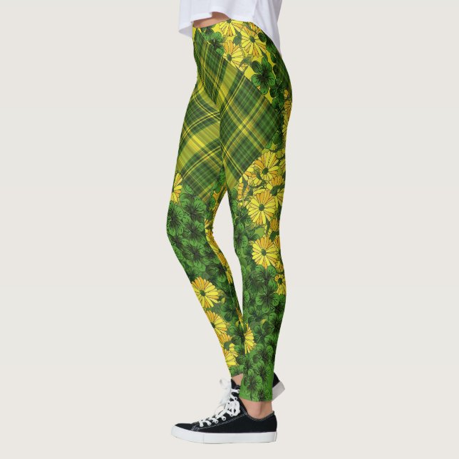 Leggings Patchwork plaid et floral (Gauche)