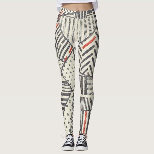 Leggings Patchwork rétro : Conception géométrique Abstraite (Devant)