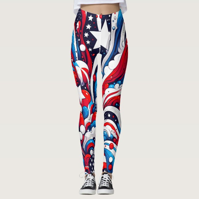 Leggings Patriotique rouge, blanc et bleu 4 juillet (Devant)