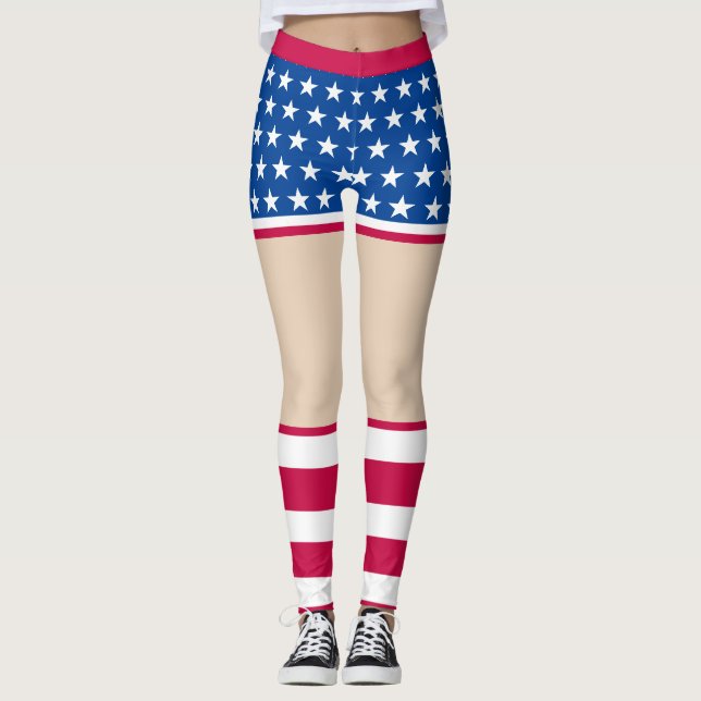 Leggings patriotiques rayés d'étoiles pour femmes (Devant)
