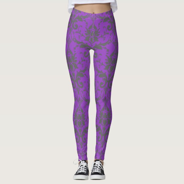 Leggings Patterne pourpre damassé jambières d'entraînement  (Devant)