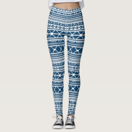Leggings Patters Blue White Knit