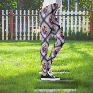 Leggings Patters Red Rose Floral Ephemera