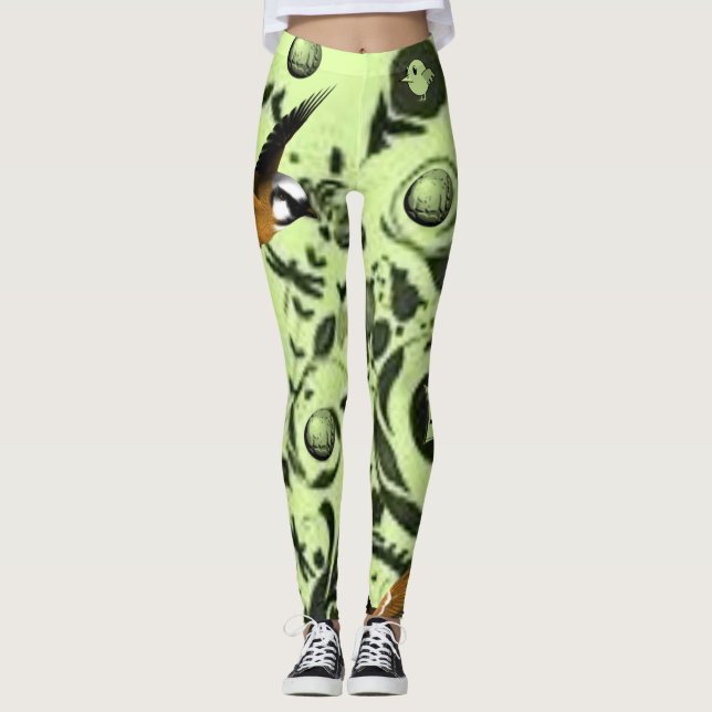 Leggings pattes longues d'oiseau vert (Devant)
