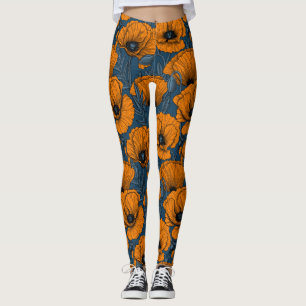Leggings Pavot orange sur bleu foncé
