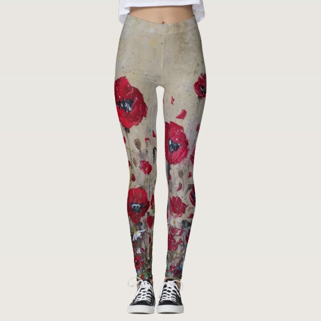 Leggings Pavots de rouge de guêtres (Devant)